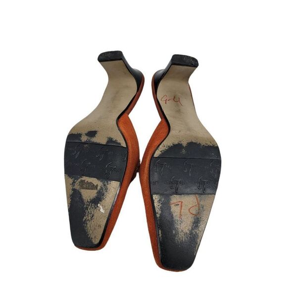 Vtg 90's LifeStride Leather Suede Square Toe Loafer Heeled Mules Orange Sz 7 - Picture 9 of 11